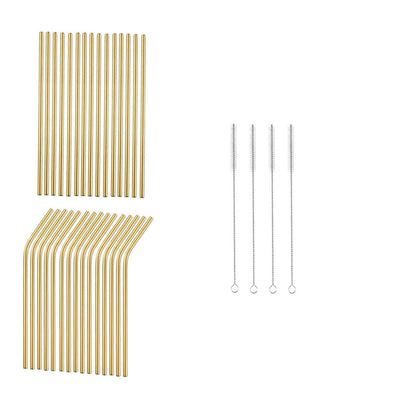 Reusable Metal Straws 304 Stainless Steel 30 Pack with Cleaning Brush(1Pcs Silver Bent)