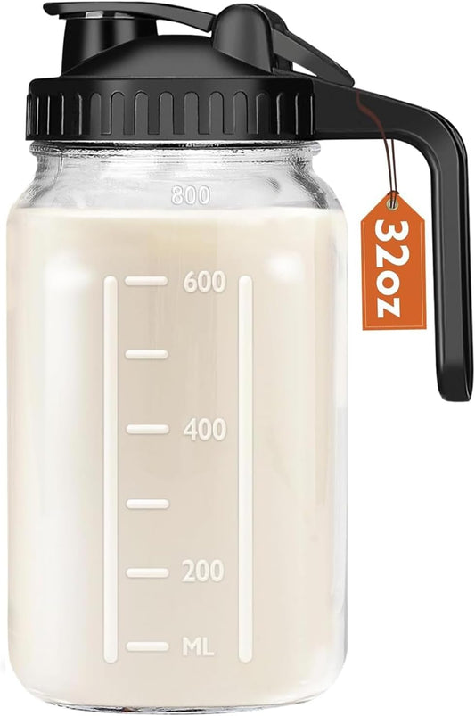 Mihlapi 32 oz Breast Milk Pitcher, 1 Quart Glass Mason Jar with Lid