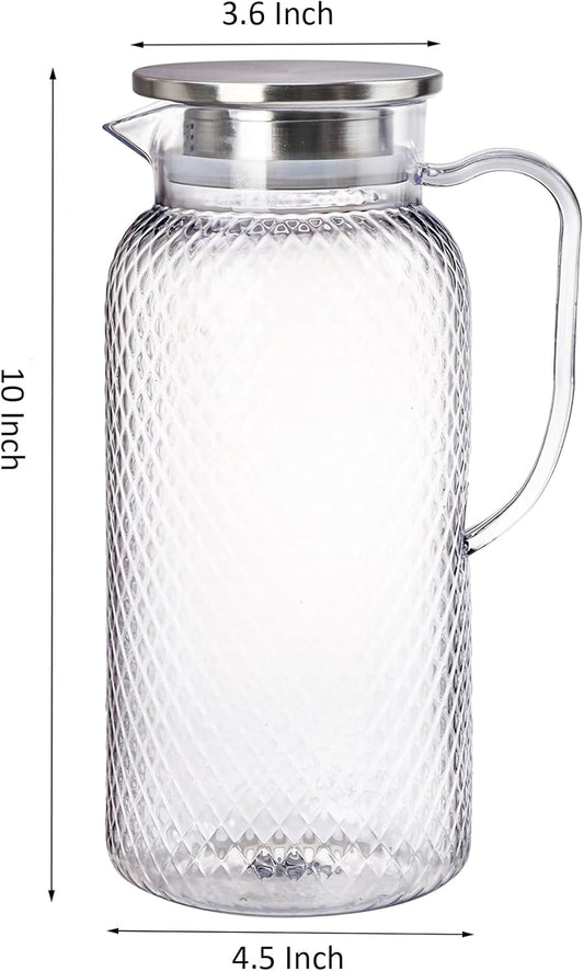 Nicunom 2 Pack Plastic Pitcher 68 Oz, Clear Pitcher with Lid, Water Jug for Fridge, BPA-Free, Ice Tea Pitchers for Juice, Sangria, Lemonade, Milk, Coffee, Cold or Hot Beverages