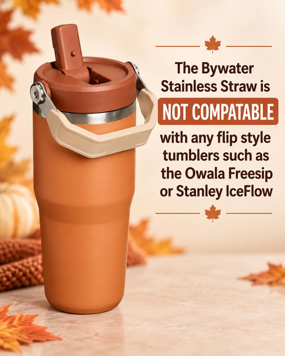 Made in USA Bywater Stainless Steel 12 Inch Straw Set of 2 Food Grade Premium Straws. Fits Stanley, Yeti Straw Lid and Many Others With Standard Straws. DOES NOT FIT FLIP STYLE LIDS