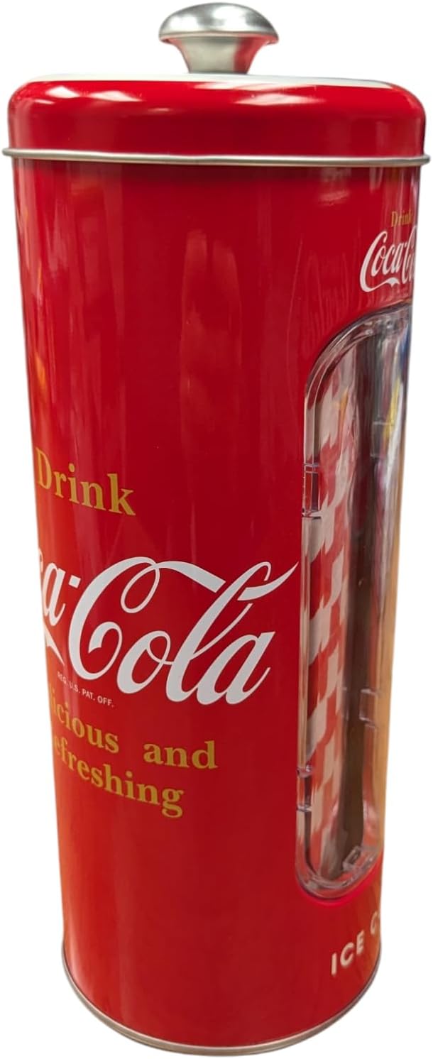 The Tin Box Company Coke Straw Holder Tin with 20 Paper Straws Inside, 3-3/8 x 8-1/4"H, Red and White (771527-12) - Good for 8" Straws or less