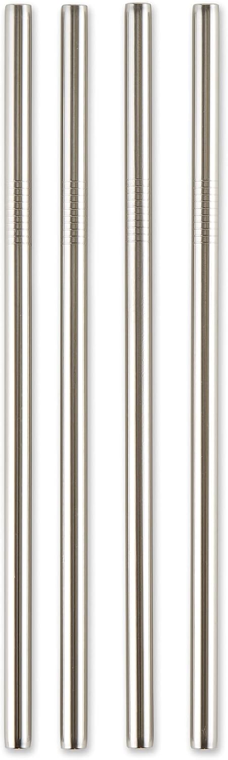 RSVP International Reusable Straw Set Dishwasher Safe, 8.5 Inch, 4 Piece, Stainless Steel Straight