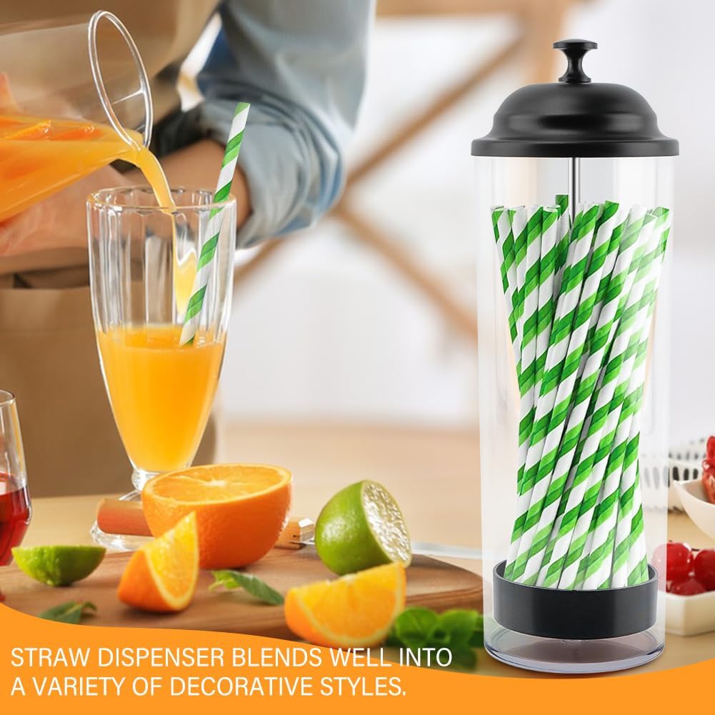 Straw Holder Dispenser with Lid, Clear Straw Container for Counter