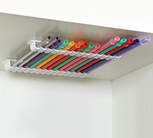 Baderke Straw Holder for Cabinet Reusable Straw Organizer, White, Classic