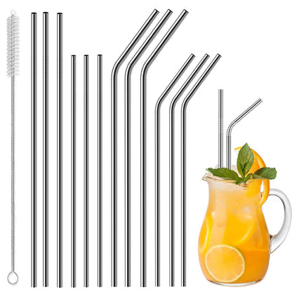 Vinaco 4 Pcs 0.35" Wide Bore Reusable Stainless Steel Metal Smoothie Straws