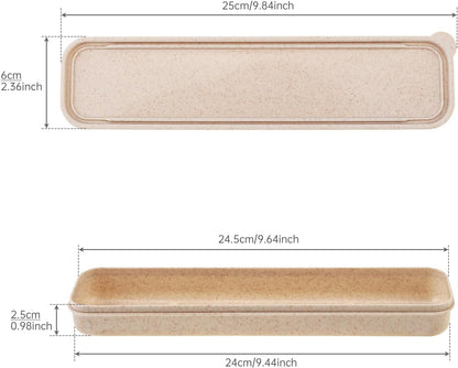1pcs Reusable Utensils Wheat Straw Travel Cutlery Box, Portable Tableware Flatware Box for Picnic Camping (Beige)