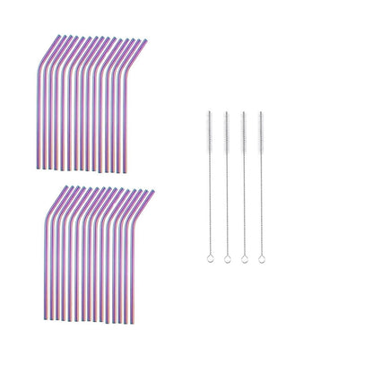 Reusable Metal Straws 304 Stainless Steel 30 Pack with Cleaning Brush(1Pcs Silver Bent)