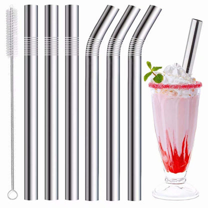 Vinaco 4 Pcs 0.35" Wide Bore Reusable Stainless Steel Metal Smoothie Straws