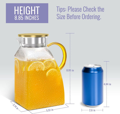 WARMSIMPLE 60 oz Glass Water Pitcher with Lid, Spout & Handle, BPA Free Jug