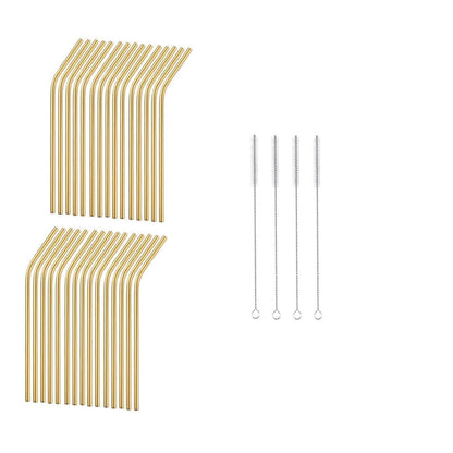 Reusable Metal Straws 304 Stainless Steel 30 Pack with Cleaning Brush(1Pcs Silver Bent)