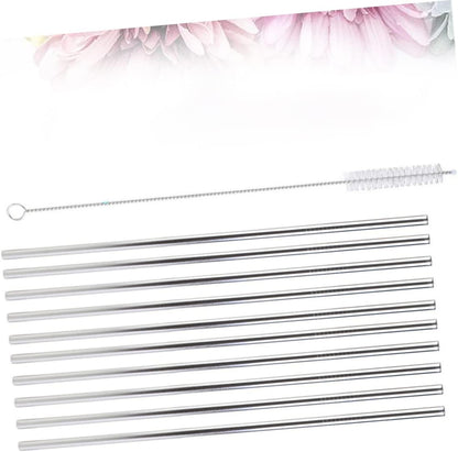 11pcs Stainless Steel Straight Straws Reusable Set