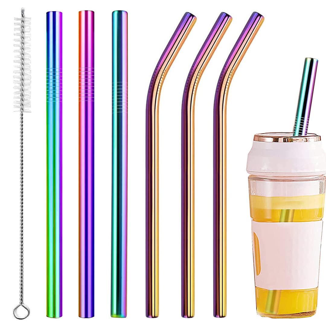 Vinaco 4 Pcs 0.35" Wide Bore Reusable Stainless Steel Metal Smoothie Straws