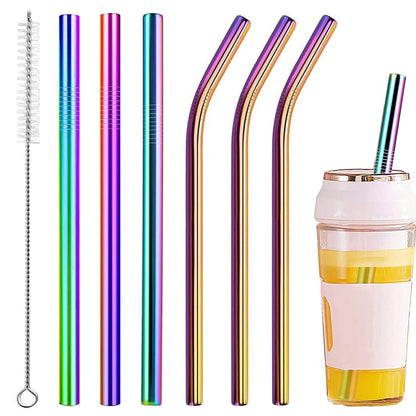 Vinaco 4 Pcs 0.35" Wide Bore Reusable Stainless Steel Metal Smoothie Straws