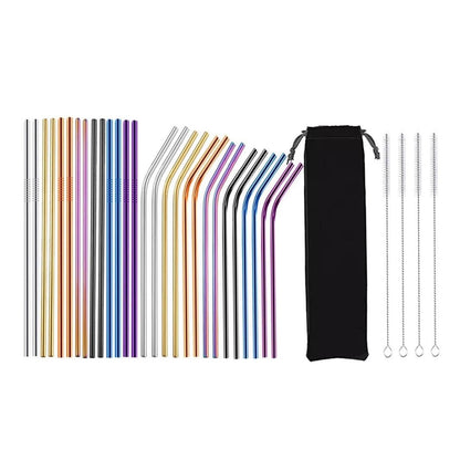 Reusable Metal Straws 304 Stainless Steel 30 Pack with Cleaning Brush(1Pcs Silver Bent)