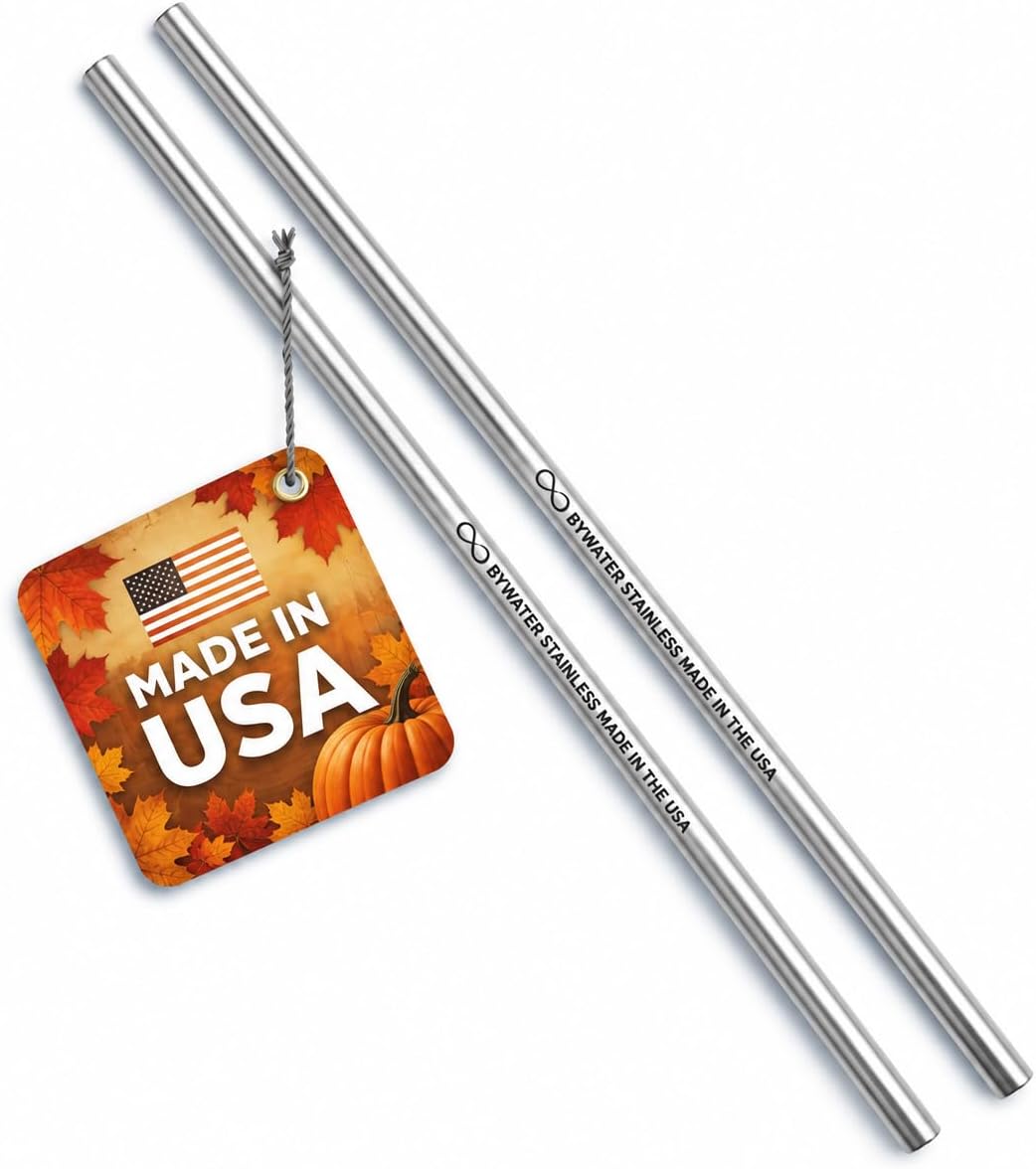 Made in USA Bywater Stainless Steel 12 Inch Straw Set of 2 Food Grade Premium Straws. Fits Stanley, Yeti Straw Lid and Many Others With Standard Straws. DOES NOT FIT FLIP STYLE LIDS