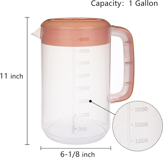 Jucoan 2 Pack 1 Gallon Plastic Pitcher with 3 Ways Lid, Large Gallon Water Ice Tea Pitcher with Handle Measurement for Party Outdoor, Freezer/Dishwasher Safe, BPA Free