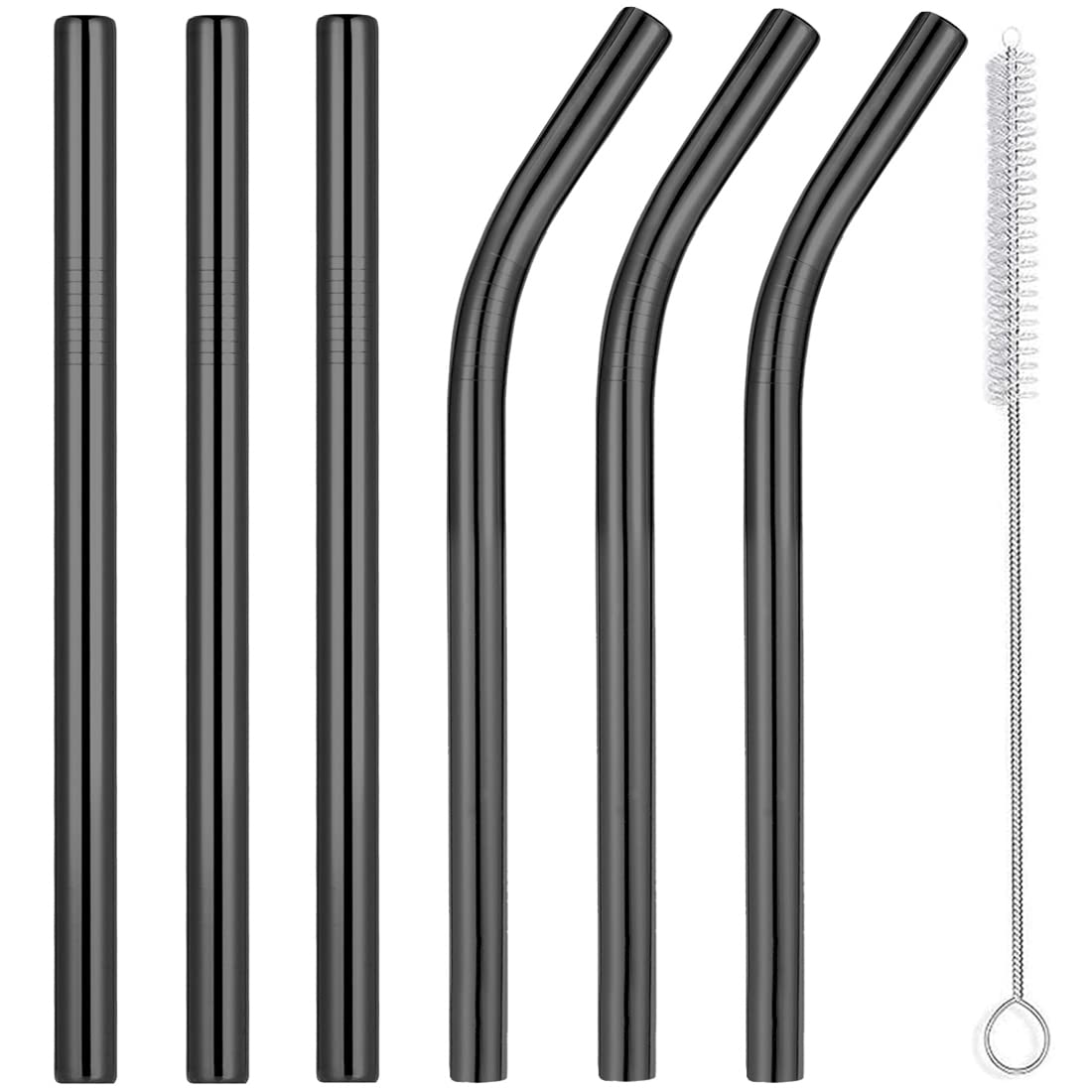 Vinaco 4 Pcs 0.35" Wide Bore Reusable Stainless Steel Metal Smoothie Straws