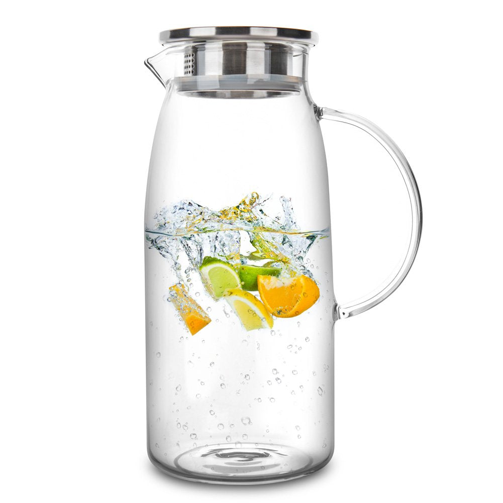 Purefold 100 Ounces Large Glass Pitcher with Lid, Hot/Cold Water Glass Jug