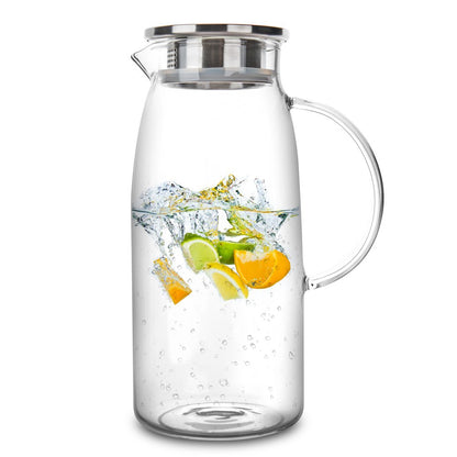 Purefold 100 Ounces Large Glass Pitcher with Lid, Hot/Cold Water Glass Jug