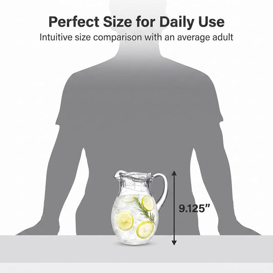 Clear Acrylic Pitcher with Lid (72 oz), Unbreakable Plastic Water Pitcher with Handle, Fridge Jug, BPA-Free, Shatter-Proof, Great for Iced Tea, Sangria, Lemonade, Juice, Milk, and More