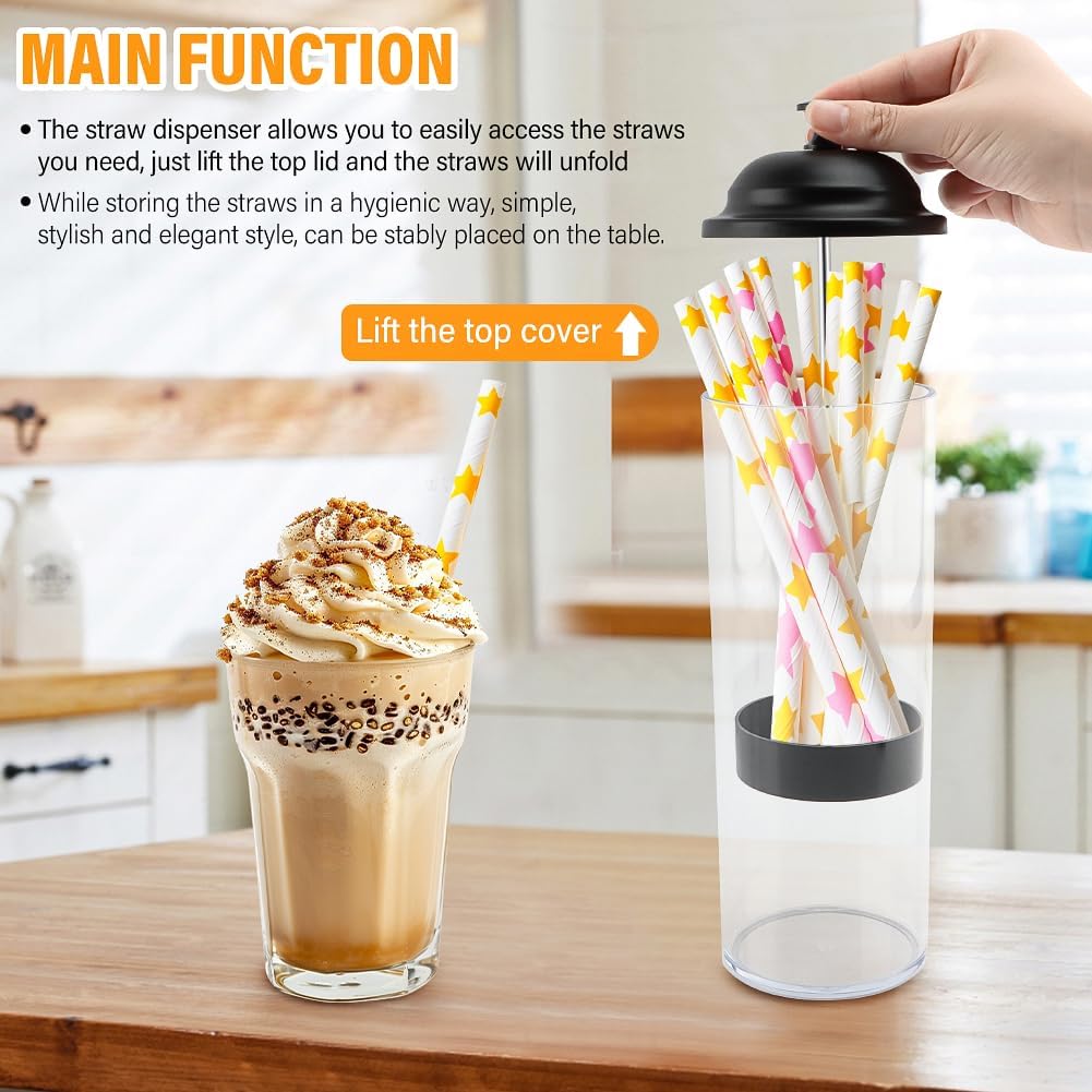 Straw Holder Dispenser with Lid, Clear Straw Container for Counter