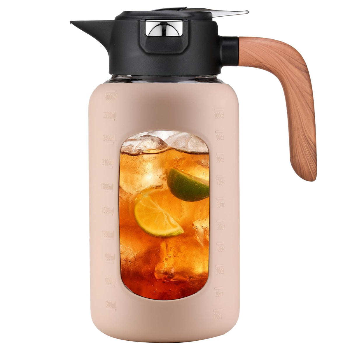 84 oz/2.5 Liter Glass Pitcher with Lid and Handle, Glass Carafe/Jug for Hot/Cold Water, Large Iced Tea Pitcher for Coffee, Juice and Homemade Beverage