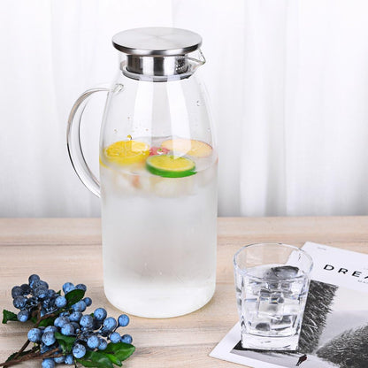 Purefold 100 Ounces Large Glass Pitcher with Lid, Hot/Cold Water Glass Jug