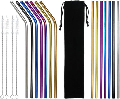 19pcs Reusable Drinking Straw Set with Brush and Bag Stainless Steel