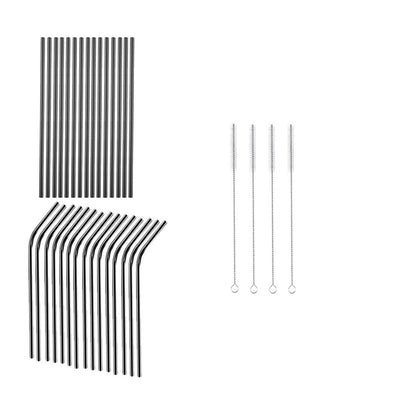 Reusable Metal Straws 304 Stainless Steel 30 Pack with Cleaning Brush(1Pcs Silver Bent)