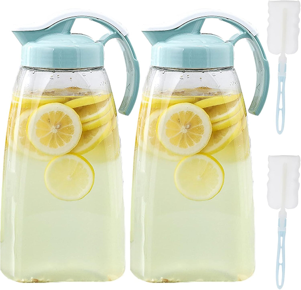 Frcctre 2 Pack Plastic Water Pitcher with Lid, 74 Oz Clear Airtight Beverage Pitcher Juice Container Water Carafe Fridge Jug for Juice, Coffee, Iced Tea, Lemonade, Heat Resistant & Shatter-proof