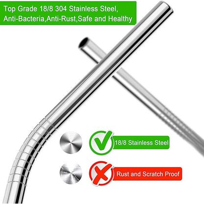 Vinaco 6 Pcs 0.5" Wide Bore Reusable Stainless Steel Metal Smoothie Straws