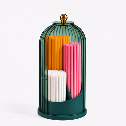 Straw Holder with Lid, Straw Organizer and Straw Dispenser, 360° Rotating Clear Straw Storage Container for Counter, Dustproof Plastic Straw Container for Home Kitchen Bar (green)