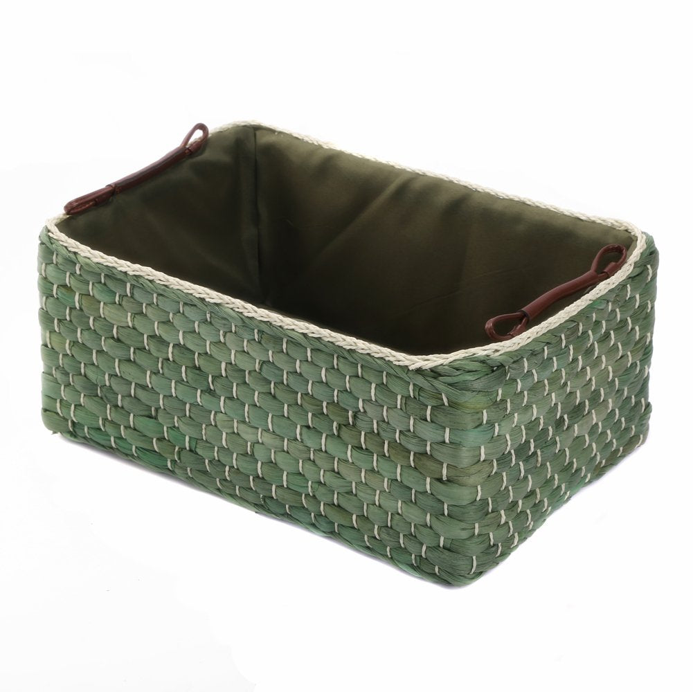 Kingwillow Basket Woven Maize Straw Storage with Handle(Green,Small)