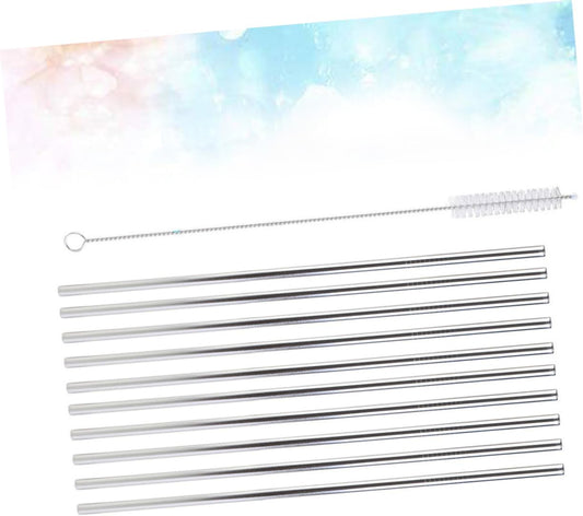 11pcs Stainless Steel Straight Straws Reusable Set