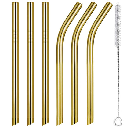 Vinaco 6 Pcs 0.5" Wide Bore Reusable Stainless Steel Metal Smoothie Straws