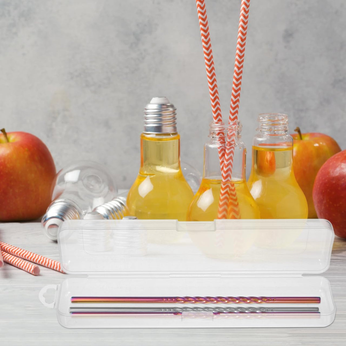 4pcs Travel Straw Case Clear Plastic Straws Container with Lid Small Clear Container Holder Drinking Dispensers Plastic Carrying Box Small Drinking Box