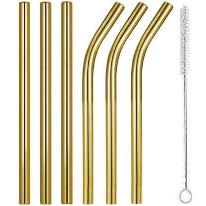 Vinaco 4 Pcs 0.35" Wide Bore Reusable Stainless Steel Metal Smoothie Straws