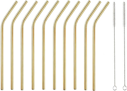 Reusable Metal Straws 304 Stainless Steel 30 Pack with Cleaning Brush(1Pcs Silver Bent)