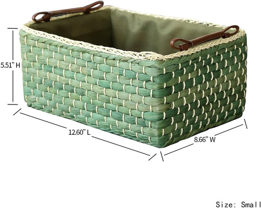 Kingwillow Basket Woven Maize Straw Storage with Handle(Green,Small)