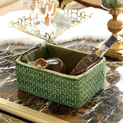 Kingwillow Basket Woven Maize Straw Storage with Handle(Green,Small)
