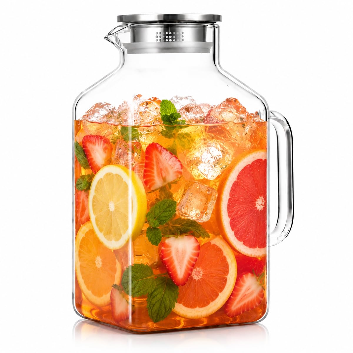 1 Gallon Thickened Square Glass Pitcher with Lid, Spout and Handle