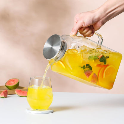 1 Gallon Square Glass Pitcher with Lid and Spout, Borosilicate Glass Carafe for Hot/Cold Drink, Water Pitchers with Handle for Fridge, Extra Large Jug for Iced Tea, Coffee, Juice, Beverage