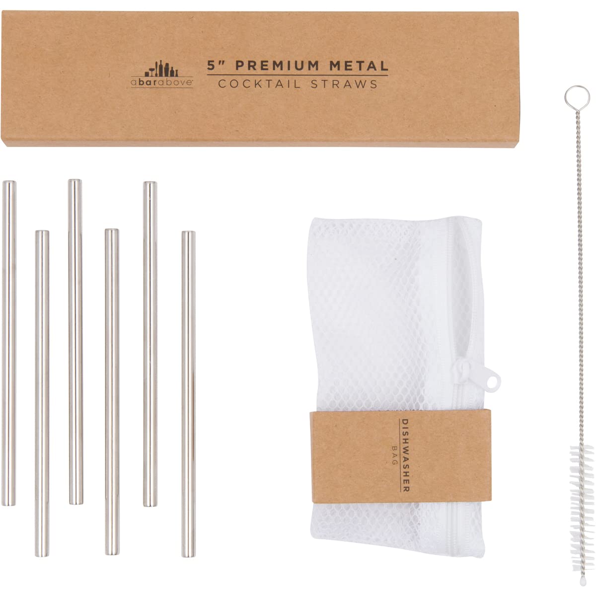 A Bar Above Stainless Steel Straws for Cocktails, 8 Inch Long, 6 Pack