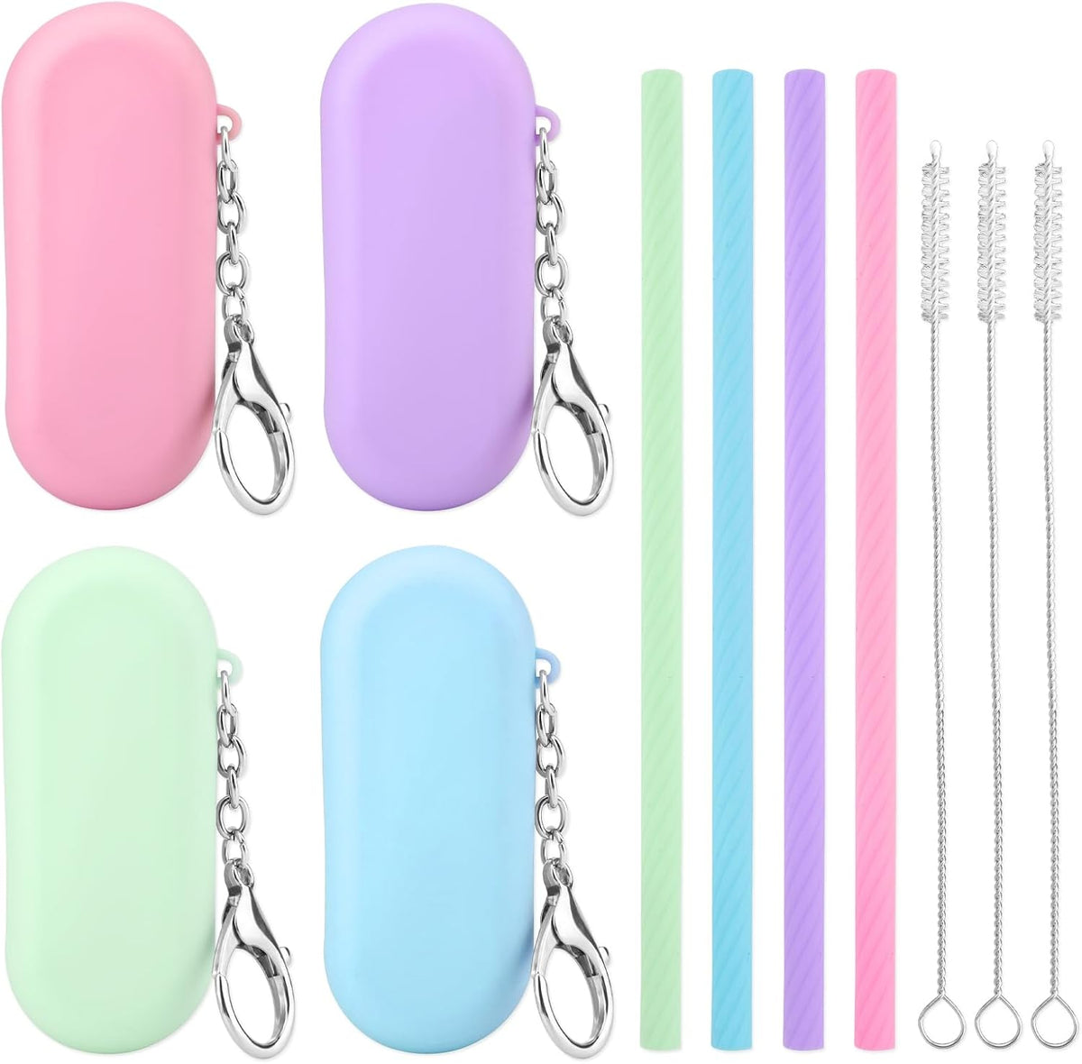 Cobee 4 Set Reusable Silicone Straws Kit, Foldable Portable Straws Silicone