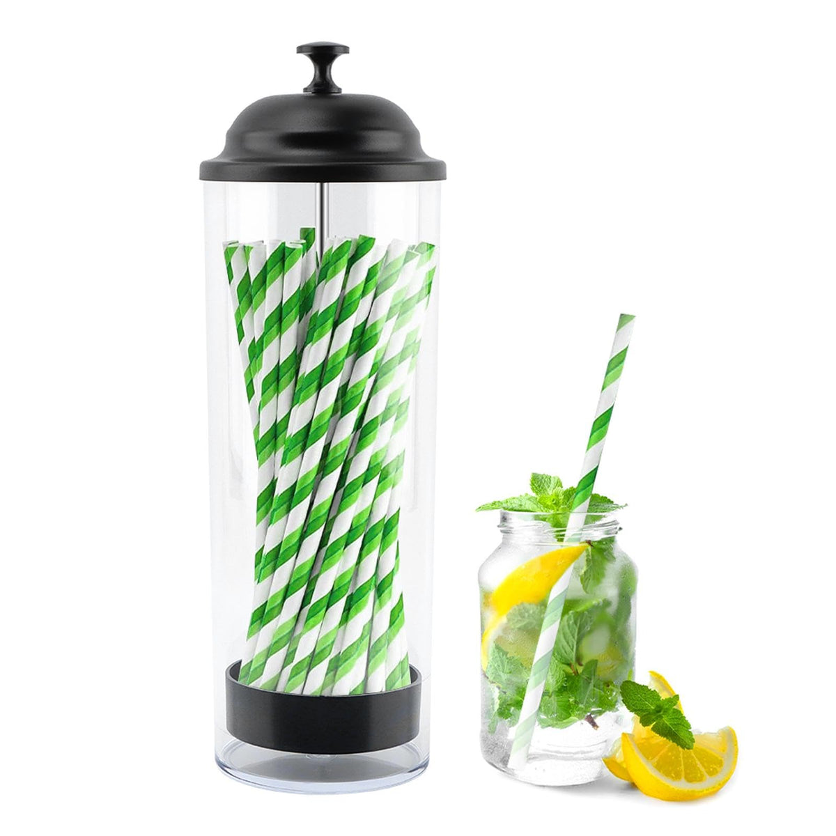 Straw Holder Dispenser with Lid, Clear Straw Container for Counter