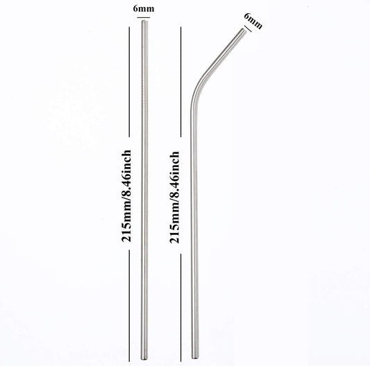 Reusable Metal Straws 24Pack,8.5"Stainless Steel Straws In Bulk 215x6mm Straight Bent Curved Drinking Straws for 20oz Tumblers Yeti Mugs (All Straight Silver-24Pack)