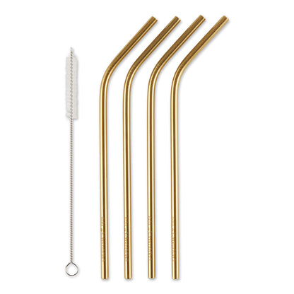 RSVP International Reusable Straw Set Dishwasher Safe, 8.5 Inch, 4 Piece, Stainless Steel Straight