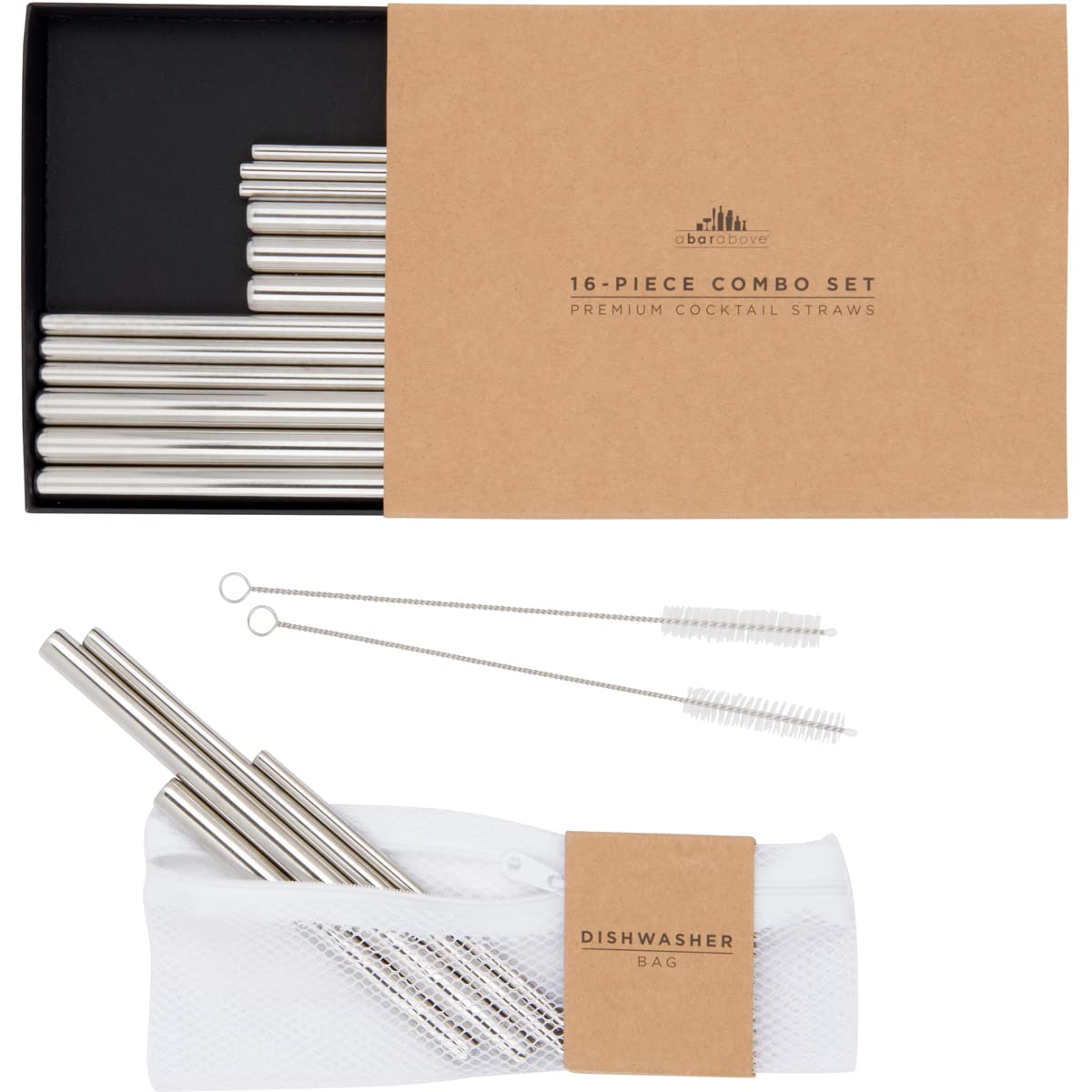 A Bar Above Stainless Steel Straws for Cocktails, 8 Inch Long, 6 Pack