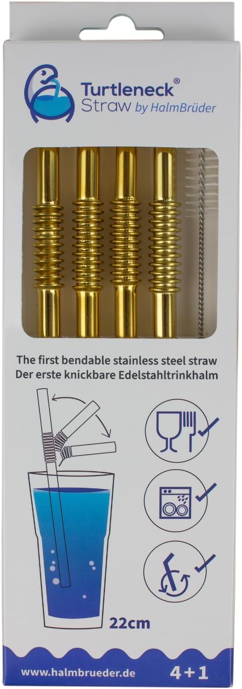 ECOlunchbox Turtleneck Bendable Stainless Steel Straws, Set of 4 – Gold