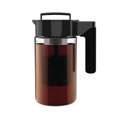 Takeya Deluxe Cold Brew Coffee Maker - BPA-Free Tritan Pitcher with Airtight Leakproof Lid, Silicone Grip Handle, Fine-Mesh Filter - Shatter-Proof, Dishwasher Safe, Made in USA - 2 Quart/Black